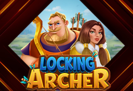 The new game "Locking Archer" at Golden Euro Casino, The golden archer and the beauty of the village behind the blue and yellow lettering