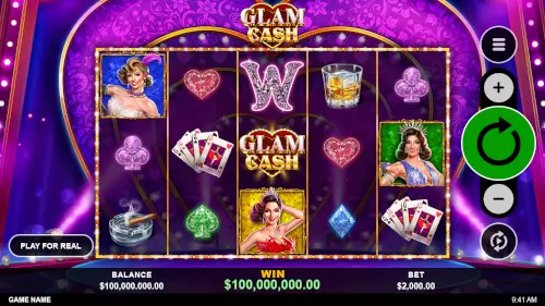 Screenshot of the glamourous "Glam Cash" Slot at Golden Euro