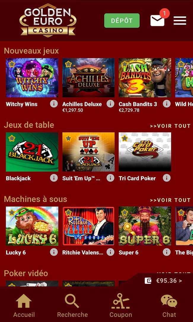 capture d'ecran du casino mobile